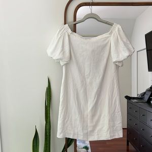 White off the shoulder poof sleeve shift dress